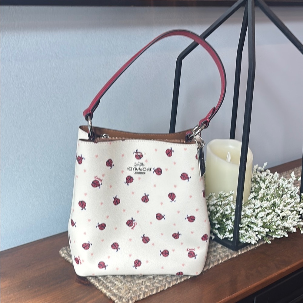 Coach White and Red Shoulder Bag with Heart Pattern